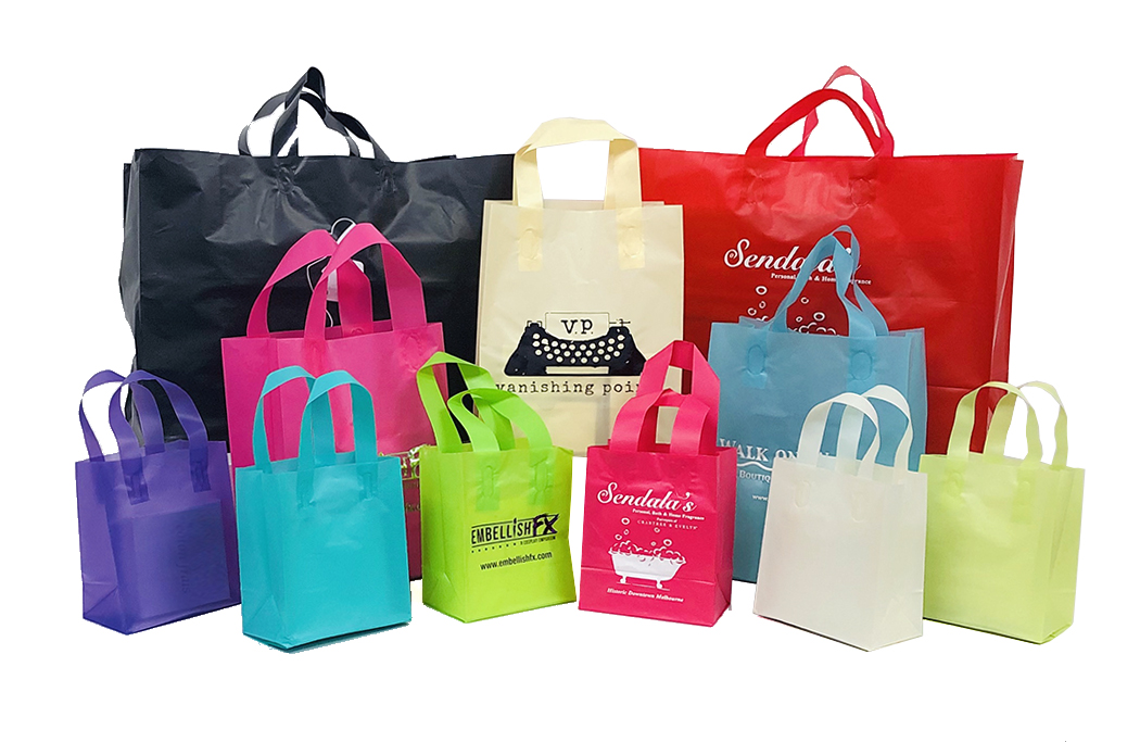 Translucent Plastic Shopping Bags with Logo Print Custom Loop Handle Bags